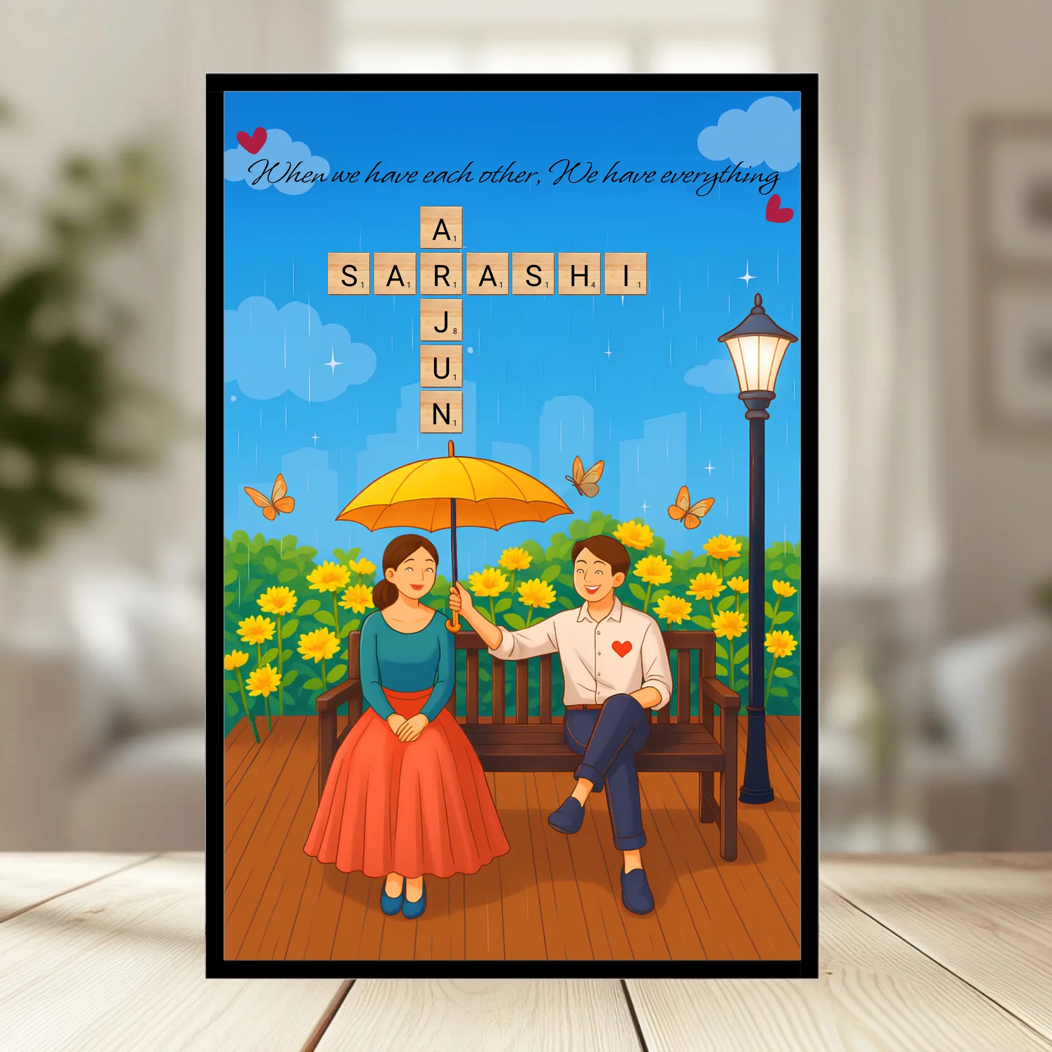 Family Crossword Puzzle Wall Frame wooden frame_ black