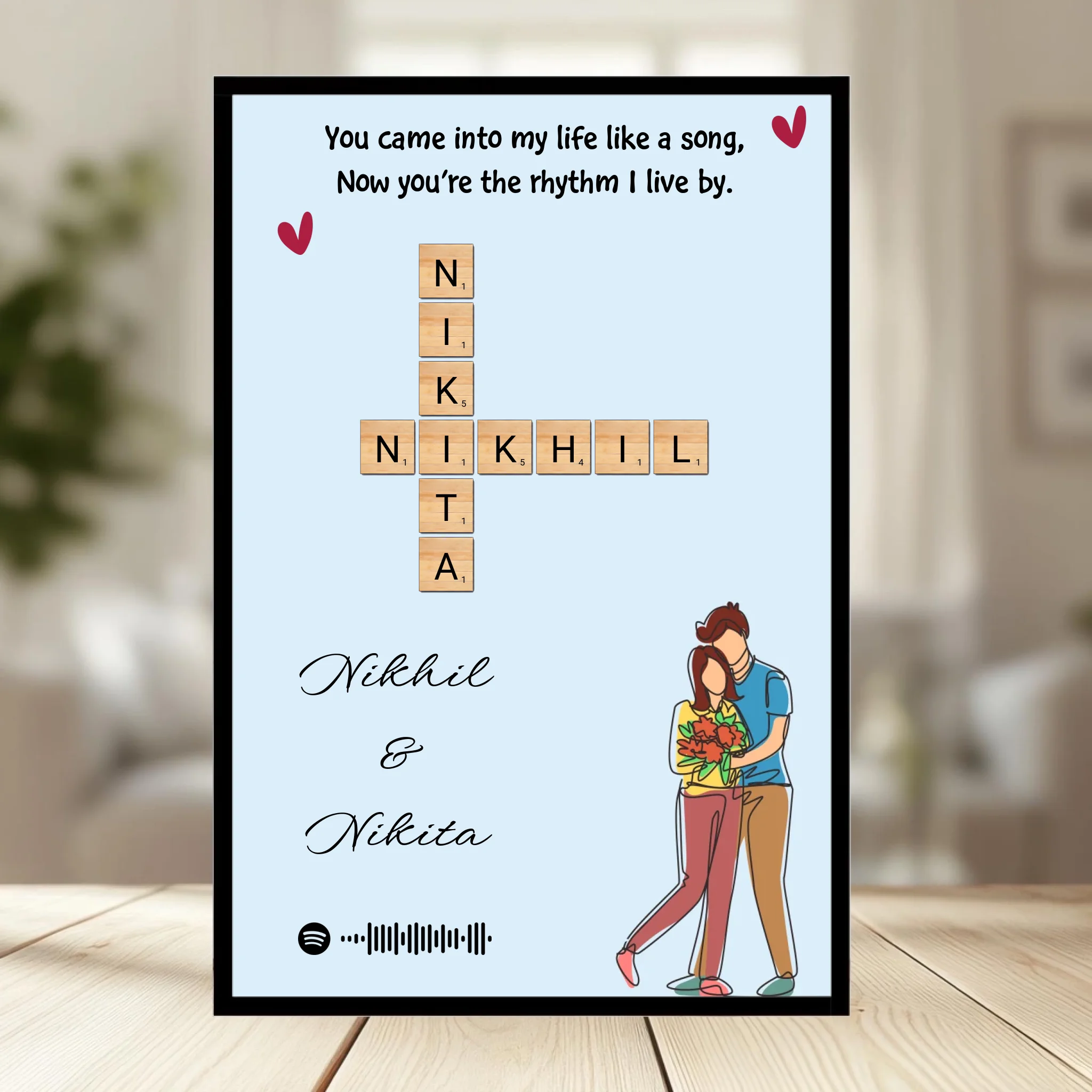 Family Crossword Puzzle Wall Frame wooden frame_ black
