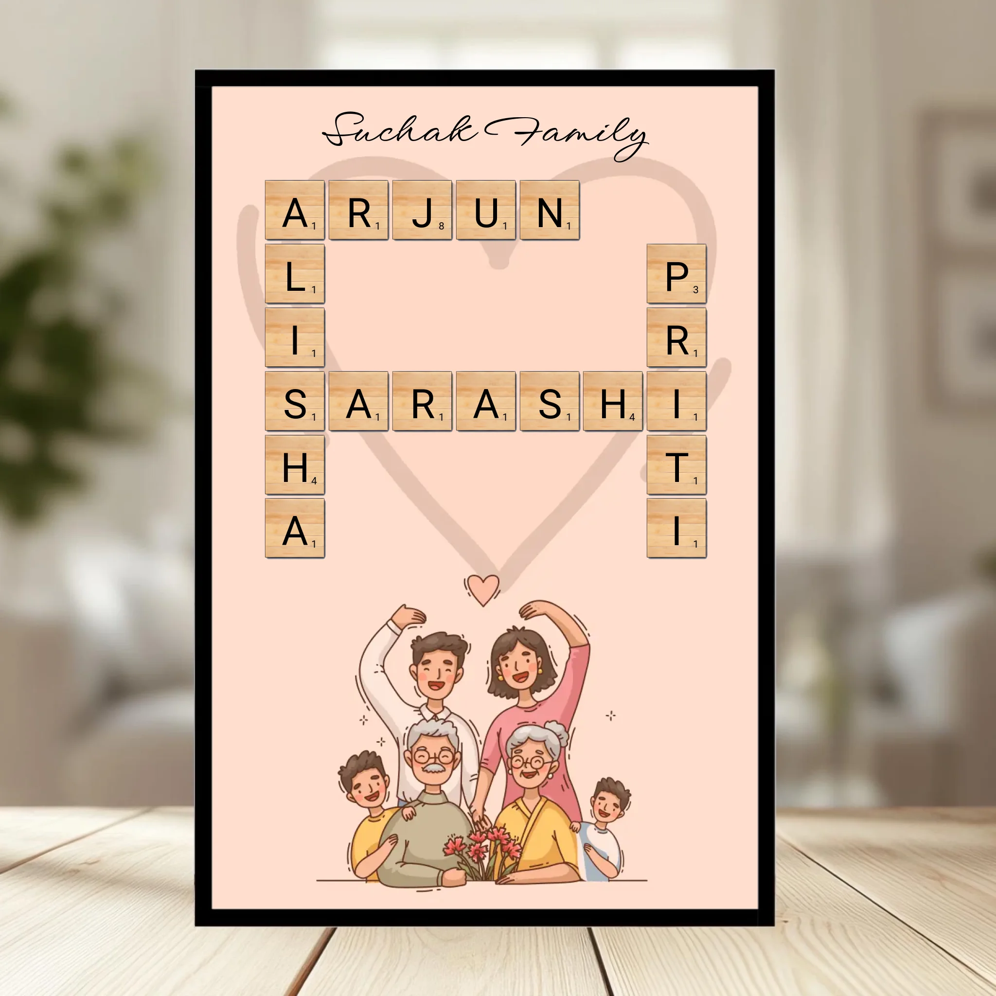 Family Crossword Puzzle Wall Frame wooden frame_ black