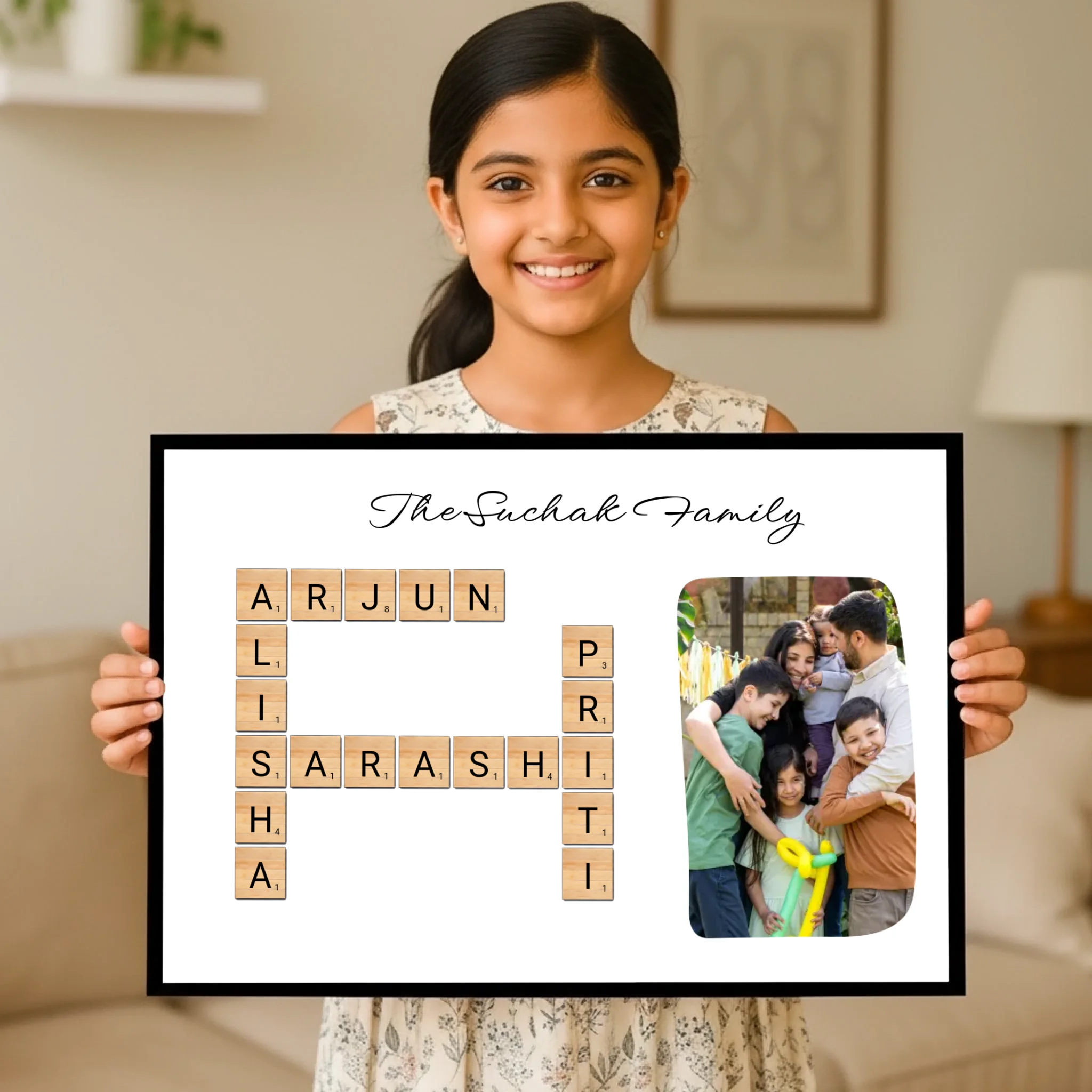 Family Crossword Puzzle Wall Frame wooden frame _ black vertical