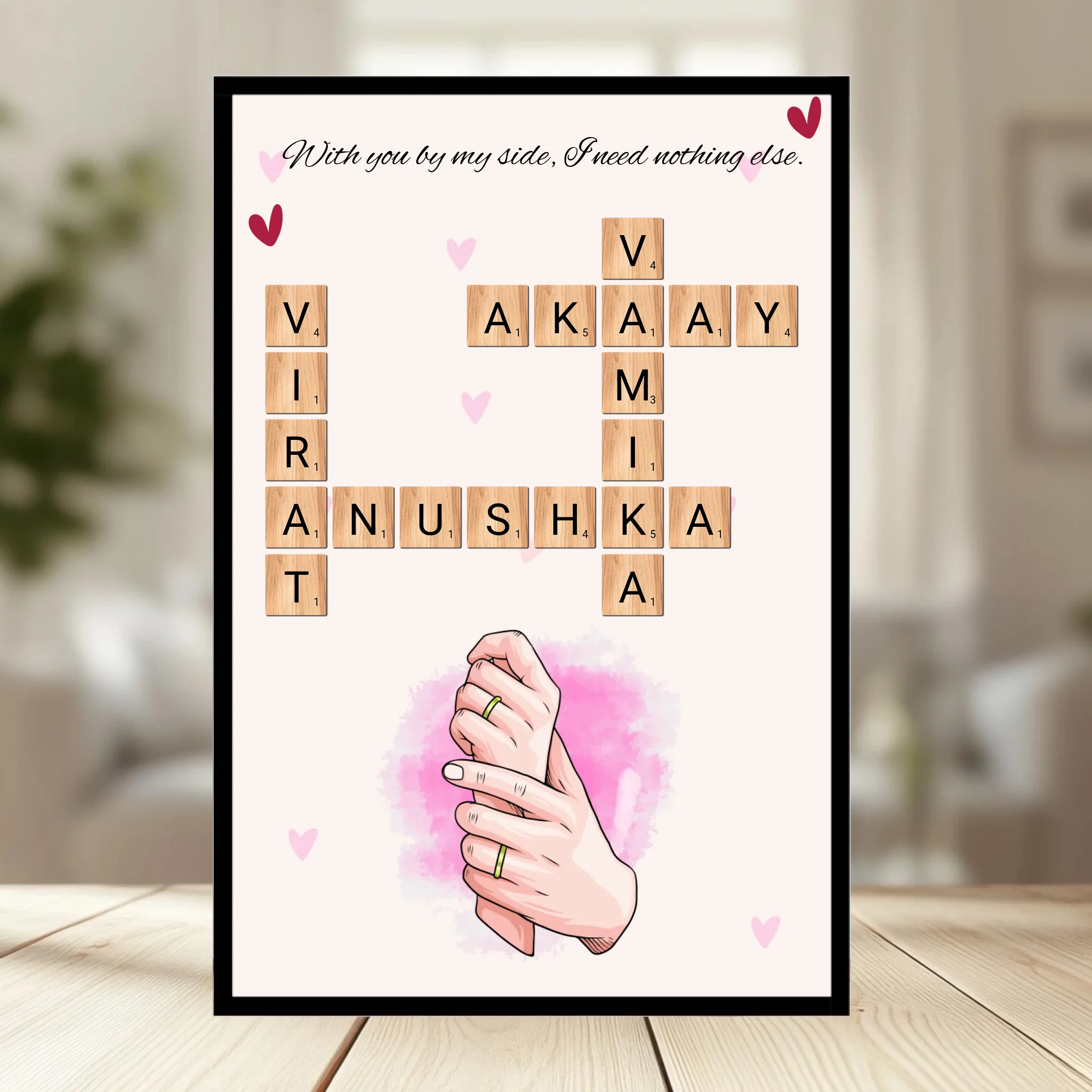 Family Crossword Puzzle Wall Frame wooden frame_ black