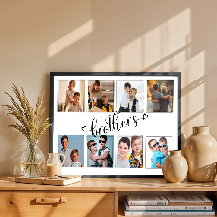 Personalised Brothers Script Plaque – Custom Photo Collage Gift