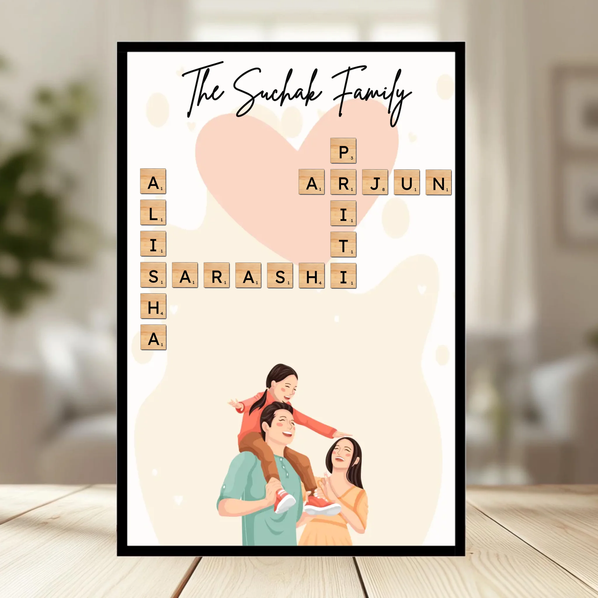 Family Crossword Puzzle Wall Frame wooden frame_ black