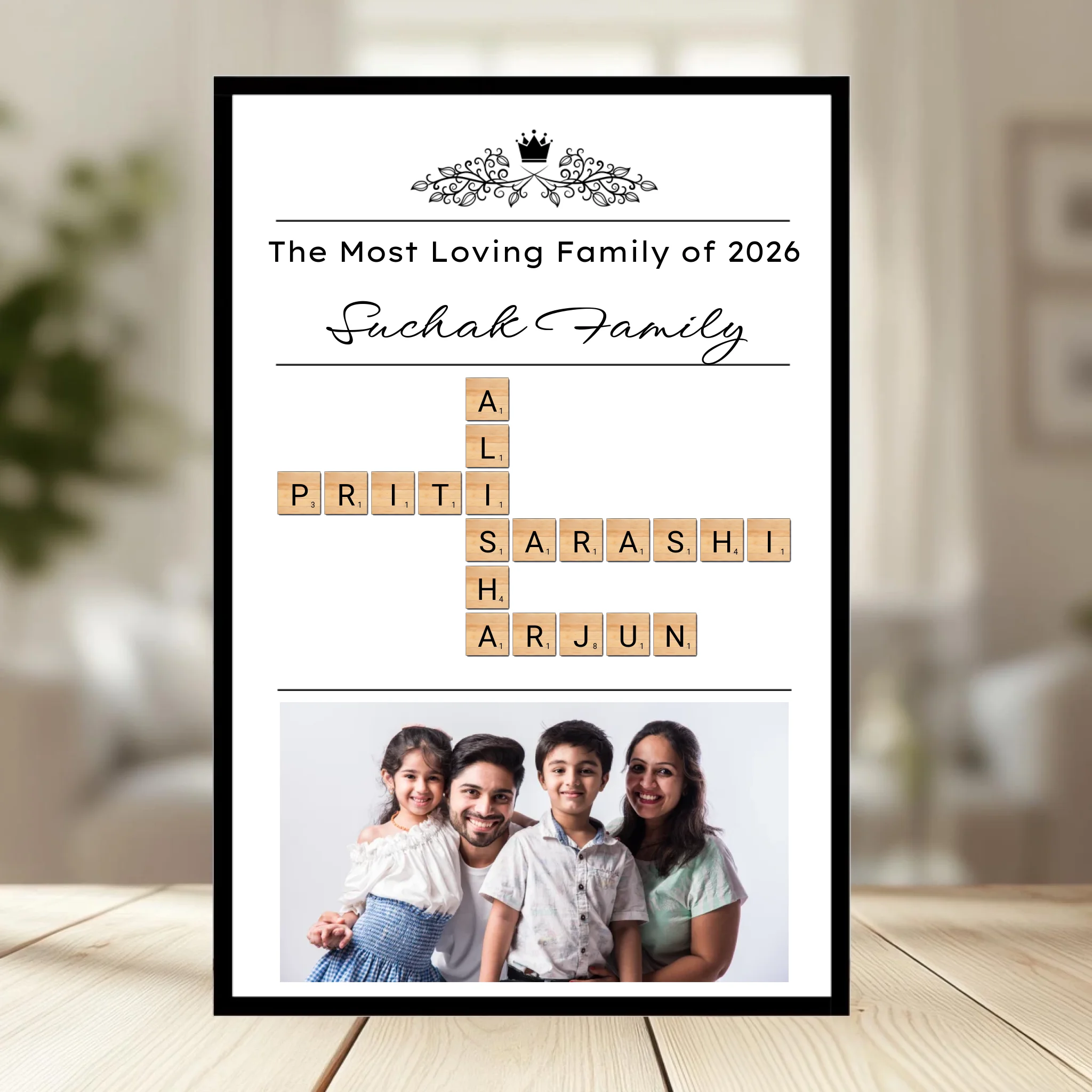 Family Crossword Puzzle Wall Frame wooden frame_ black