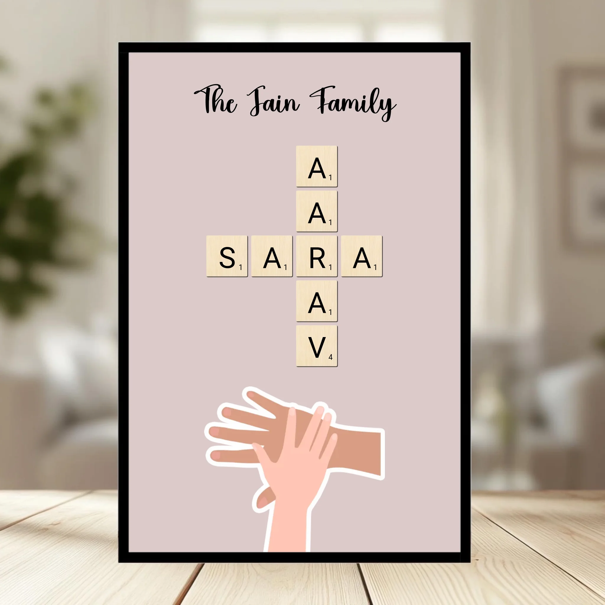 Family Crossword Puzzle Wall Frame wooden frame_ black