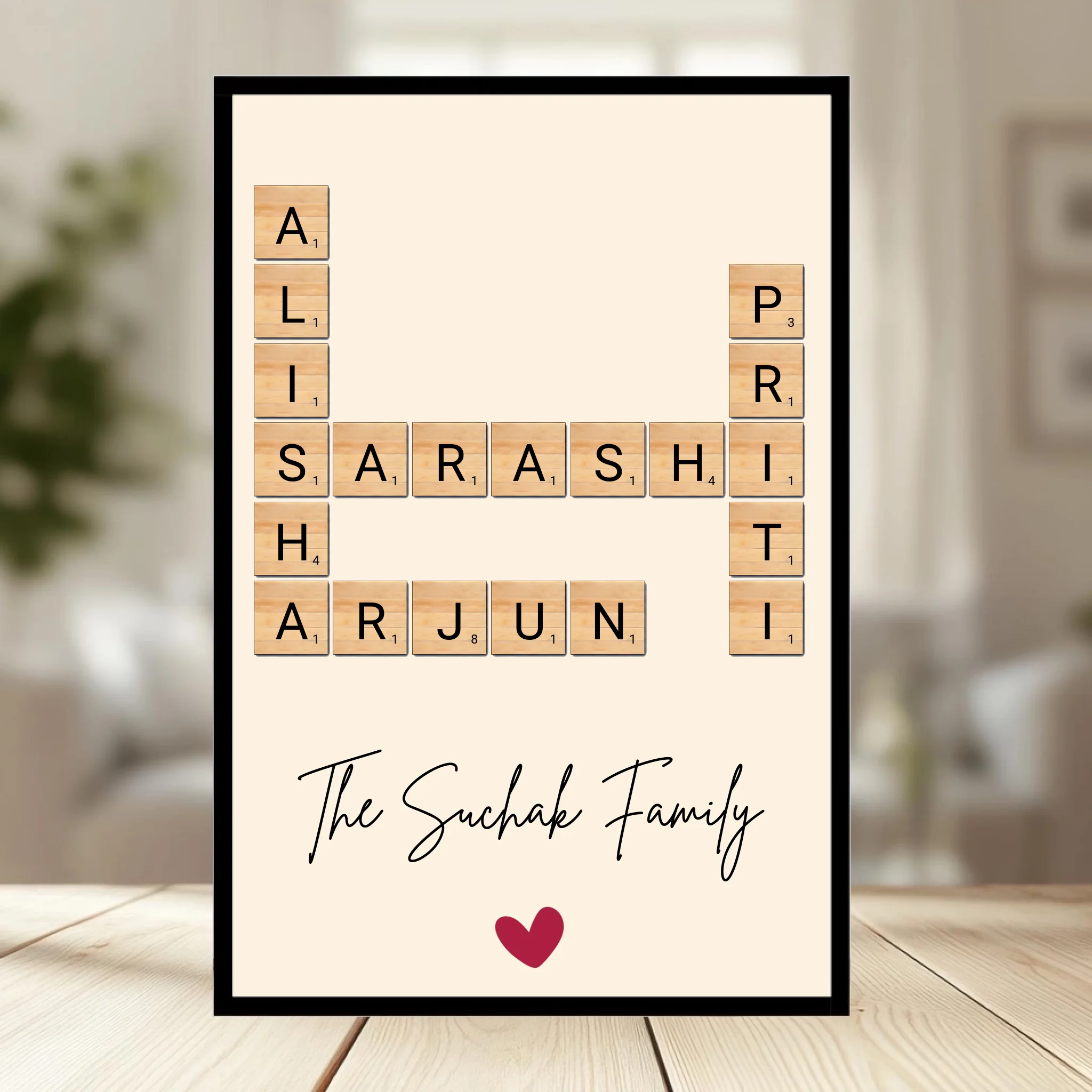 Family Crossword Puzzle Wall Frame wooden frame_ black