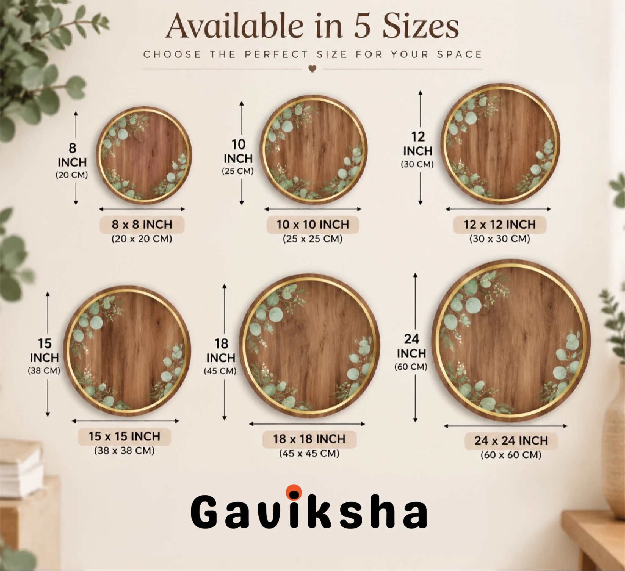 Personalised Round Wooden Nameplate with Floral Design