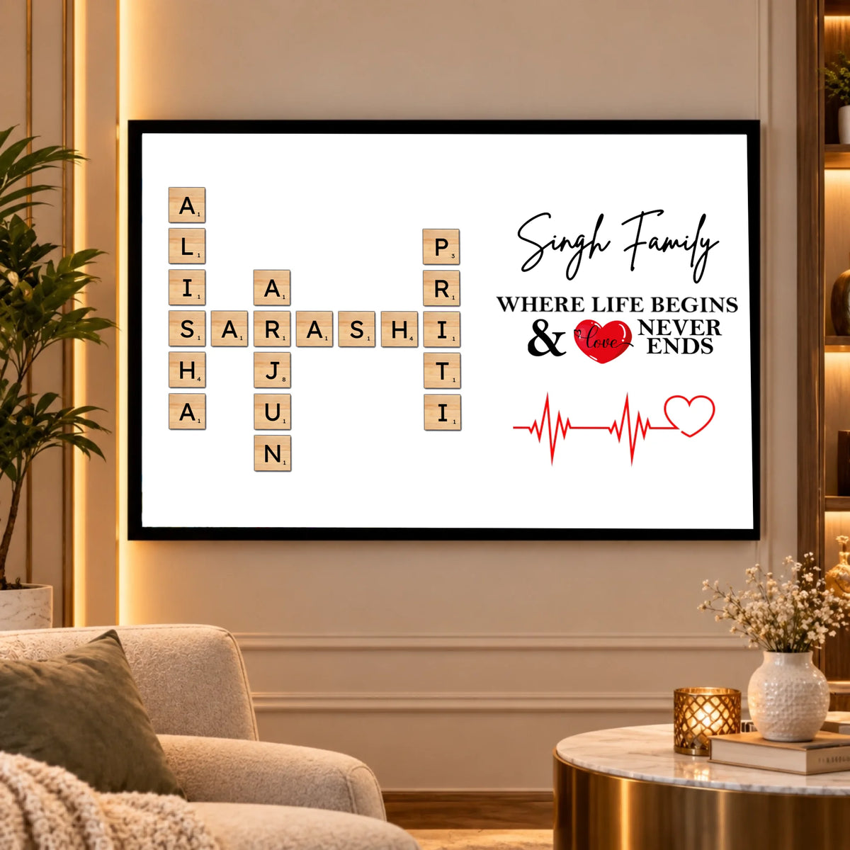 Warm Living Room Family Crossword Display