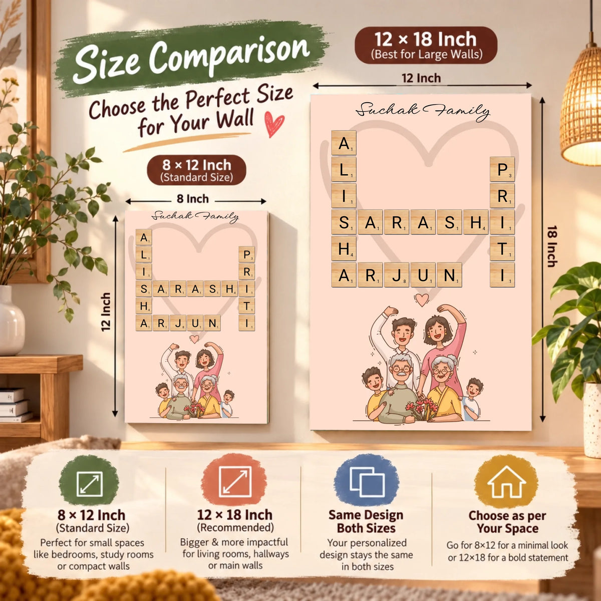 Cozy Family Print Size Comparison