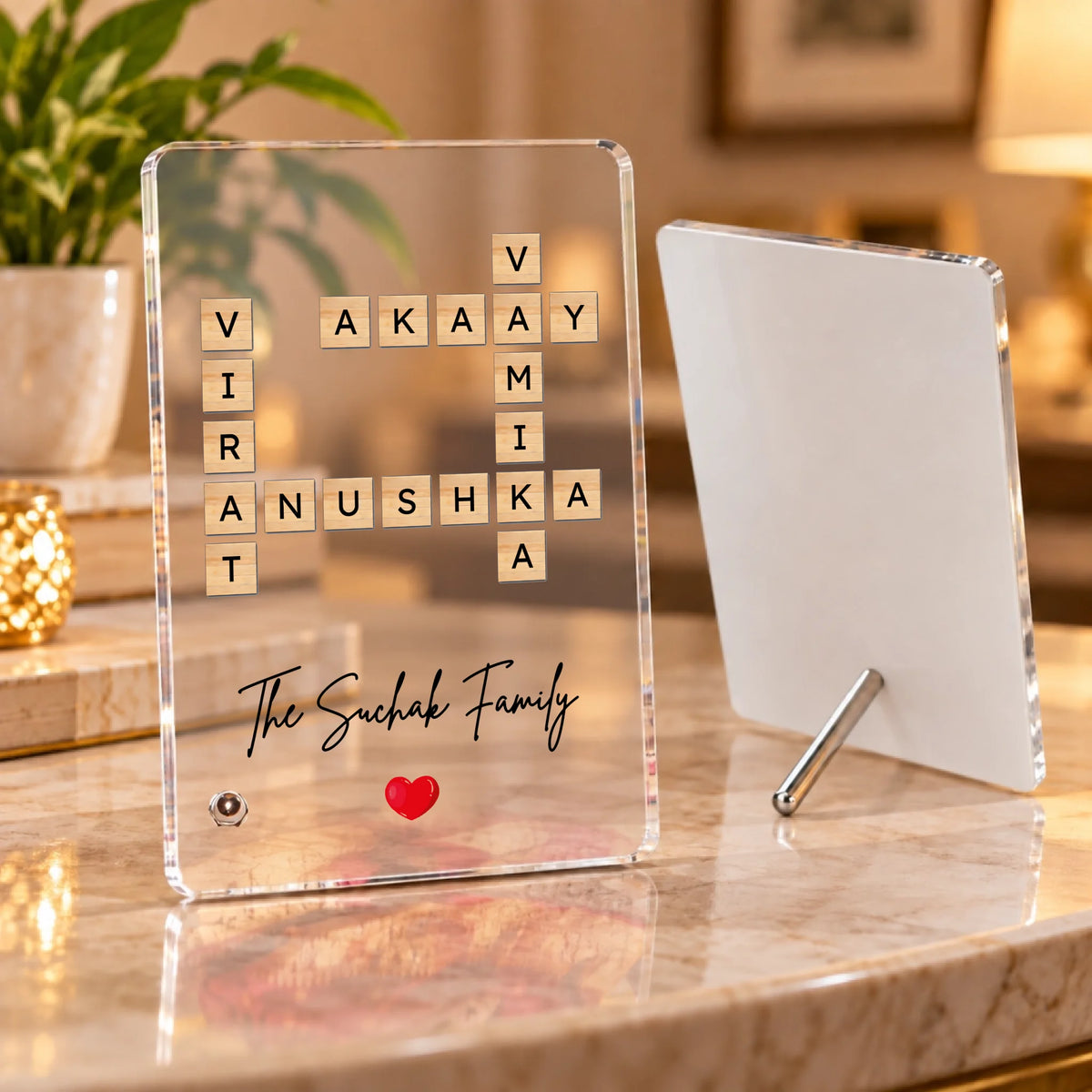 Warm Acrylic Frames on Marble Countertop