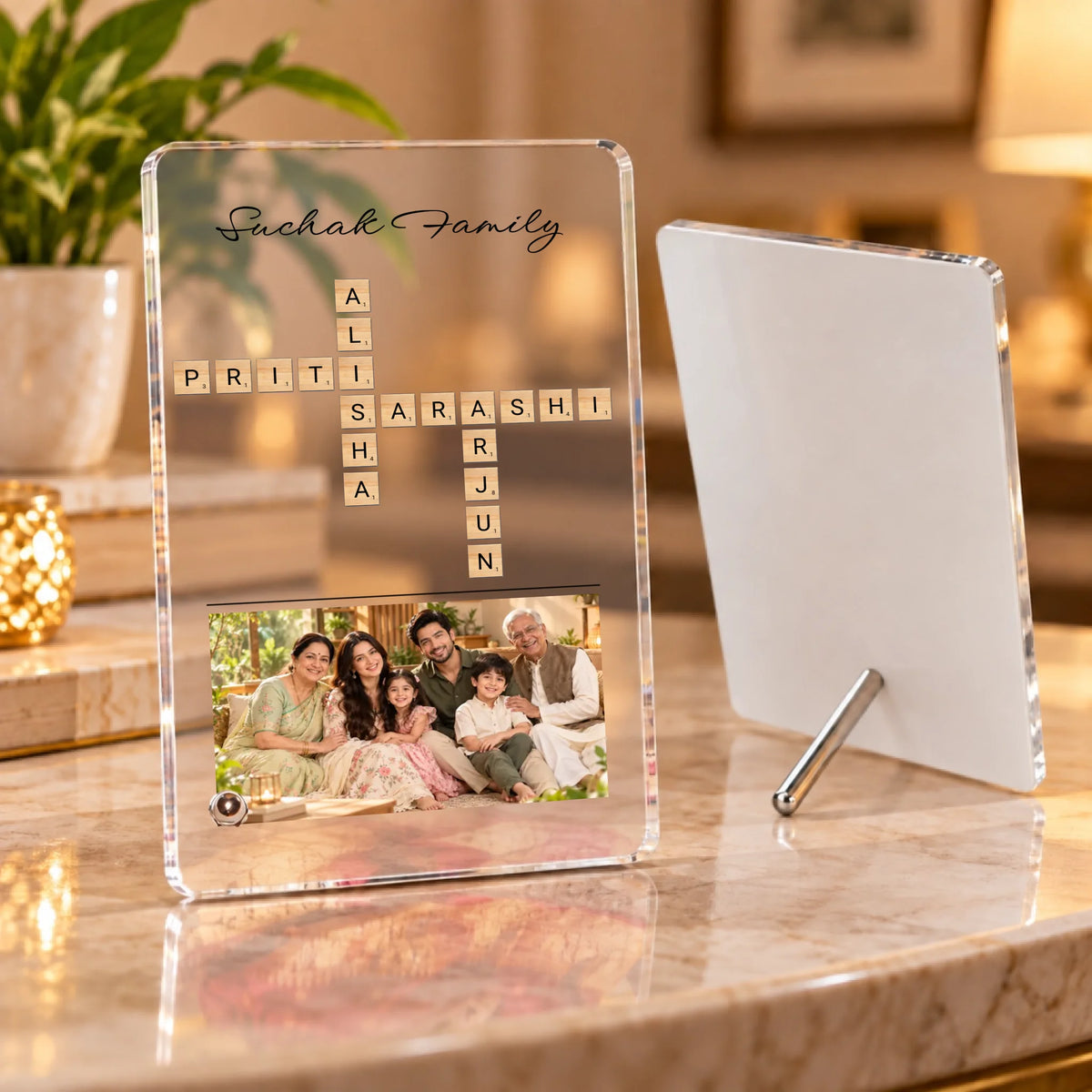 Warm Acrylic Frames on Marble Countertop
