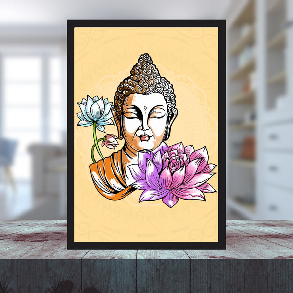 Buddha with Lotus Flowers Art Print - Spiritual Meditation Wall Decor