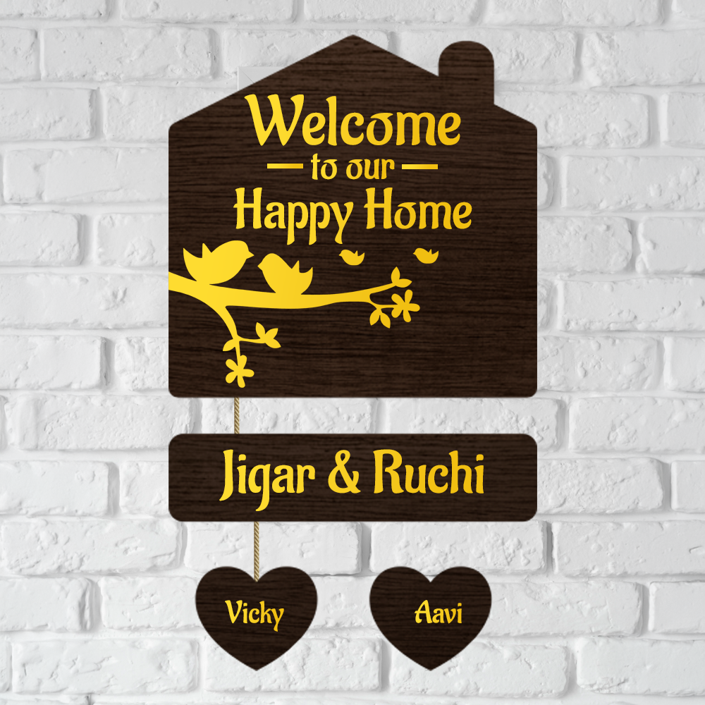 Premium 3D Brown Hut Style Name Plate with Golden Acrylic Letters